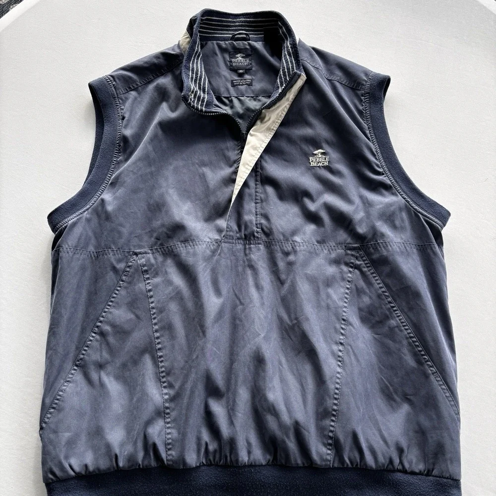 Pebble Beach Golf Vest‎ XL Navy Blue Wind Water Resistant Zip Pullover Vintage